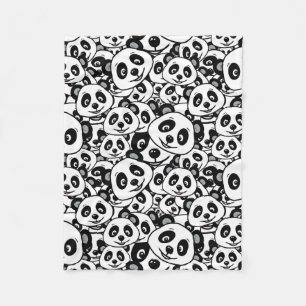 Modern Black and White Cute Panda Bear Pattern Fleece Blanket