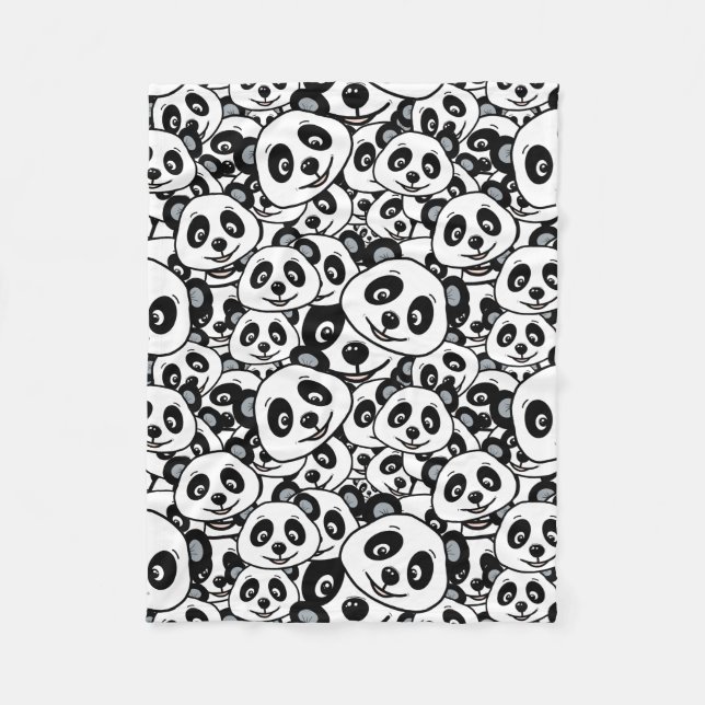 Modern Black and White Cute Panda Bear Pattern Fleece Blanket (Front)