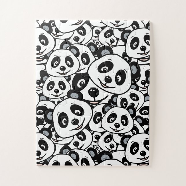 Modern Black and White Cute Panda Bear Pattern Jigsaw Puzzle (Vertical)