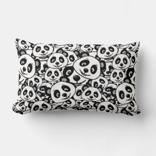 Modern Black and White Cute Panda Bear Pattern Lumbar Pillow