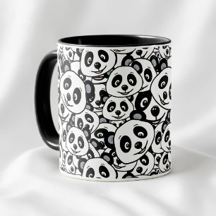 Modern Black and White Cute Panda Bear Pattern Mug