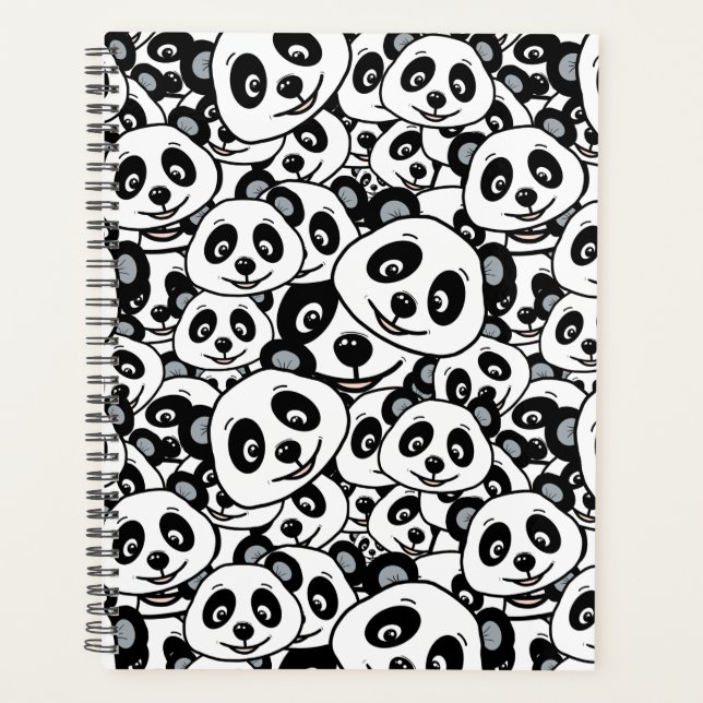 Modern Black and White Cute Panda Bear Pattern Planner (Front)