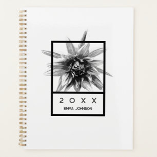 Modern Black and White Dahlia Floral Personalized Planner