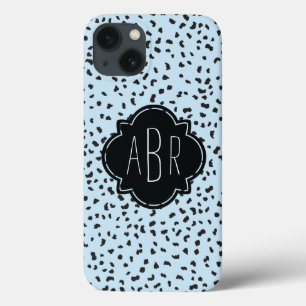 Modern Black and White Dalmatian Spots Monogrammed iPhone 13 Case