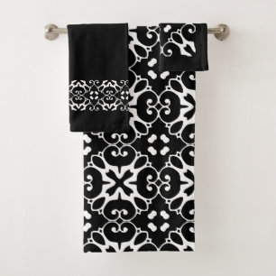 Modern Black and White damask bathroom Bath Towel