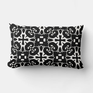 Modern Black and White damask Graphic Floral Lumbar Pillow