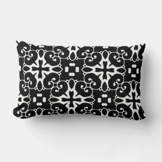 Modern Black and White damask Graphic Floral Lumbar Pillow
