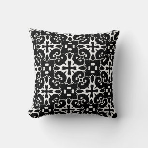 Modern Black and White damask Graphic Floral Throw Pillow