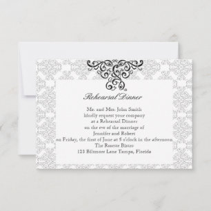 Modern Black and White Damask Wedding Rehearsal Invitation