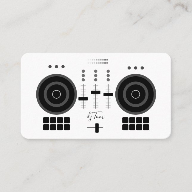 Modern Black and White DJ Business Card (Front)