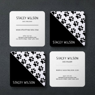 Modern Black And White Dog Walker Or Pet Groomer Square Business Card