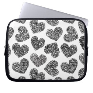 Modern Black and White Doodle Hearts Pattern Laptop Sleeve