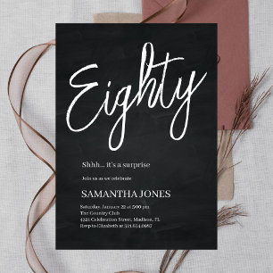 Modern Black and White Eighty 80th Birthday Party Invitation