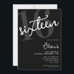 Modern Black and White Elegant 16th Birthday Invitation<br><div class="desc">A simple modern 16th birthday invitation featuring elegant calligraphy script typography and minimalist design in black and white colour.</div>