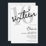 Modern Black and White Elegant 16th Birthday Invitation<br><div class="desc">A simple modern 16th birthday invitation featuring elegant calligraphy script typography and minimalist design in black and white colour.</div>