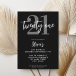 Modern Black and White Elegant 21st Birthday Invitation<br><div class="desc">A simple modern 21st birthday invitation featuring elegant calligraphy script typography and minimalist design in black and white colour.</div>