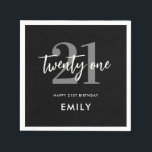 Modern Black and White Elegant 21st Birthday Napkin<br><div class="desc">A simple modern 21st birthday napkins featuring elegant calligraphy script typography and minimalist design.</div>
