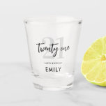 Modern Black and White Elegant 21st Birthday Shot Glass<br><div class="desc">A simple modern 21st birthday shot glass featuring elegant calligraphy script typography and minimalist design.</div>