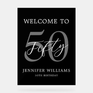 Modern Black and White Elegant 50th Birthday Acrylic Sign