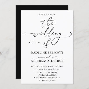 Modern Black and White Elegant Calligraphy Wedding Invitation