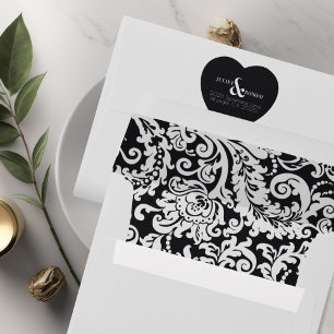 Modern Black and White Elegant Floral Damask Enve Envelope
