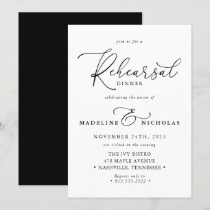 Modern Black And White Elegant Rehearsal Dinner Invitation