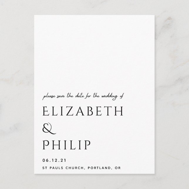 modern black and white elegant save the date announcement postcard (Front)