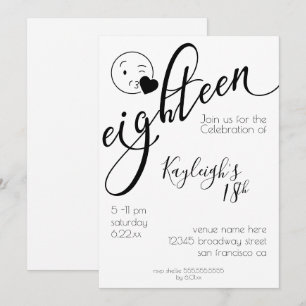 Modern Black and White Emoji 18th Birthday Invitation