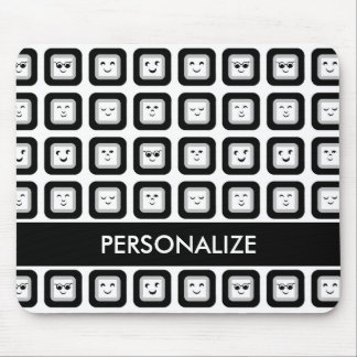 Modern Black and White Emoticon Tiles With Name Mouse Pad