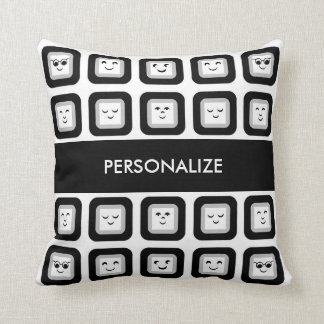 Modern Black and White Emoticon Tiles With Name Throw Pillow