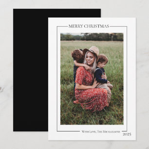 Modern Black and White Family Photo  Holiday Card