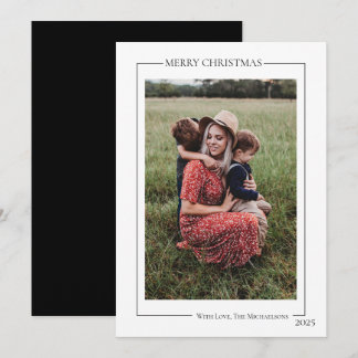 Modern Black and White Family Photo  Holiday Card