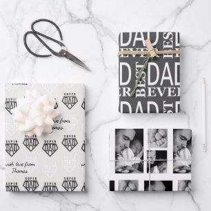 Modern black and white Fathers Day Personalized  Wrapping Paper Sheet