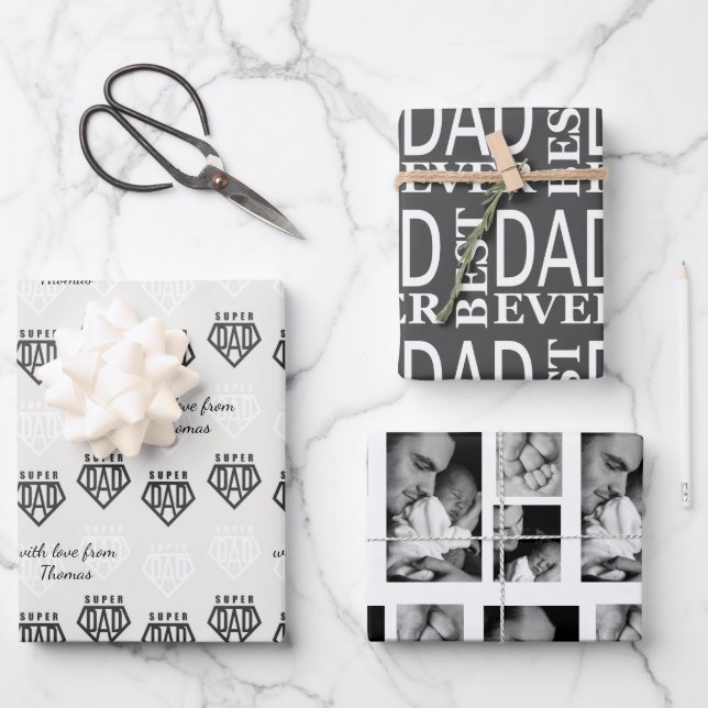 Modern black and white Fathers Day Personalized  Wrapping Paper Sheet (Front)