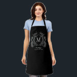 Modern Black and White Floral Crest Monogram Apron<br><div class="desc">Modern Black and White Floral Crest Monogram Apron</div>