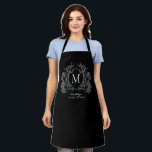 Modern Black and White Floral Crest Monogram Apron<br><div class="desc">Modern Black and White Floral Crest Monogram Apron</div>