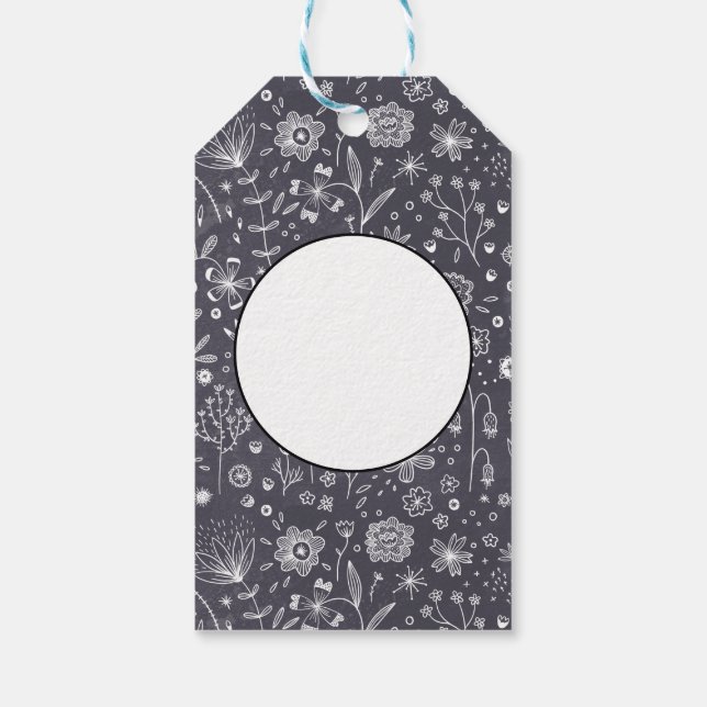 Modern Black and White Floral Gift Tags (Back)