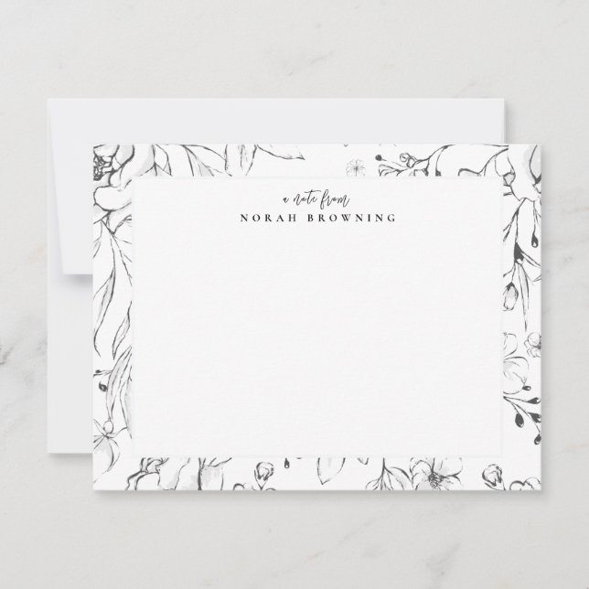 Modern Black and White Floral Personalized Script Card (Front)
