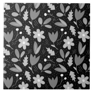 Modern Black and White Floral Tile
