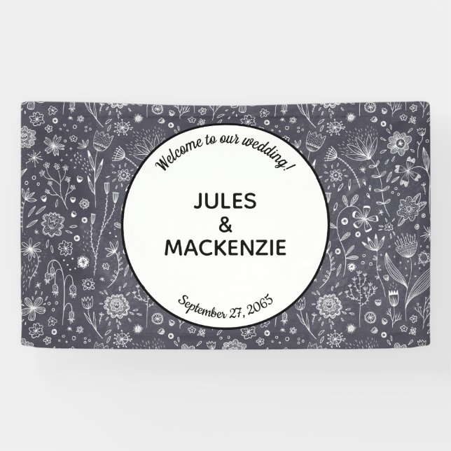 Modern Black and White Floral Wedding Banner (Horizontal)