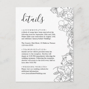 Modern Black and White Floral Wedding Details Enclosure Card