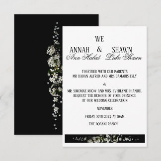 Modern Black and White Floral Wedding Invitation