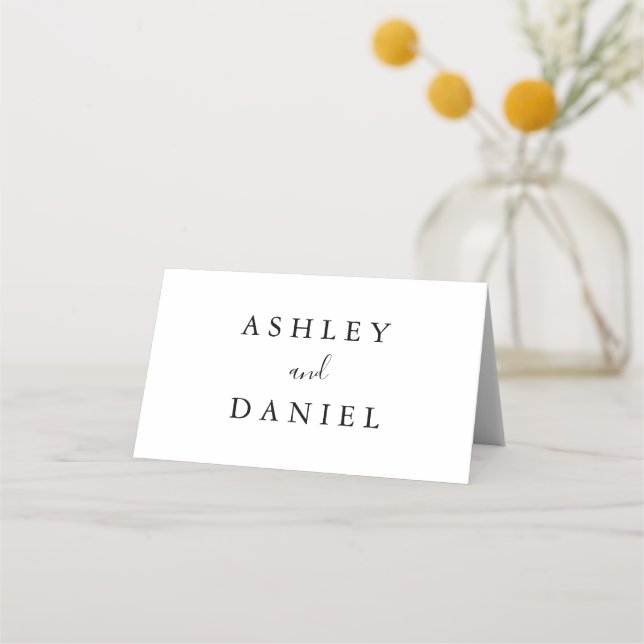 Modern Black and White Floral Wedding Minimalist P Place Card (Front)