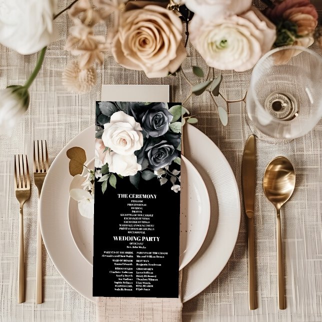 Modern Black and White Floral Wedding Program (Creator Uploaded)