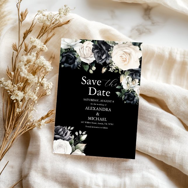 Modern Black and White Floral Wedding Save The Date (Creator Uploaded)