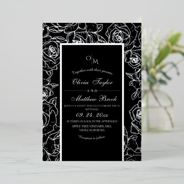 Modern Black and White Flower Foil Wedding (Standing Front)