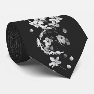 MODERN BLACK AND WHITE FLOWER NECK TIE