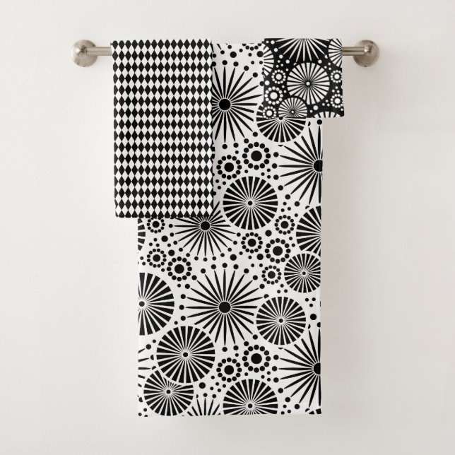 Modern Black and White Flowers Starburst Harlequin (En situation)