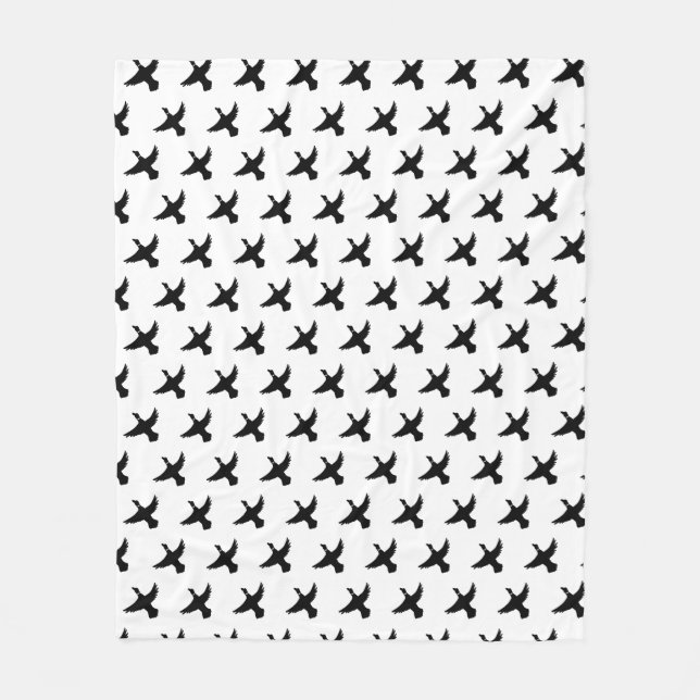 Modern Black and White Flying Duck Fleece Blanket (Front)