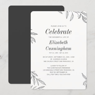 Modern Black and White Foliage Memorial Invitation